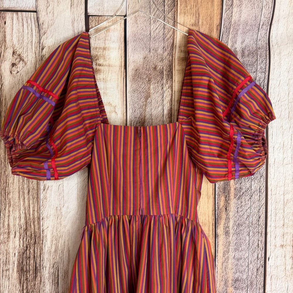 St Gillian Kay Unger Striped Puff Sleeve Midi Dress Statement Vintage 90s Size 8 - Picture 5 of 10